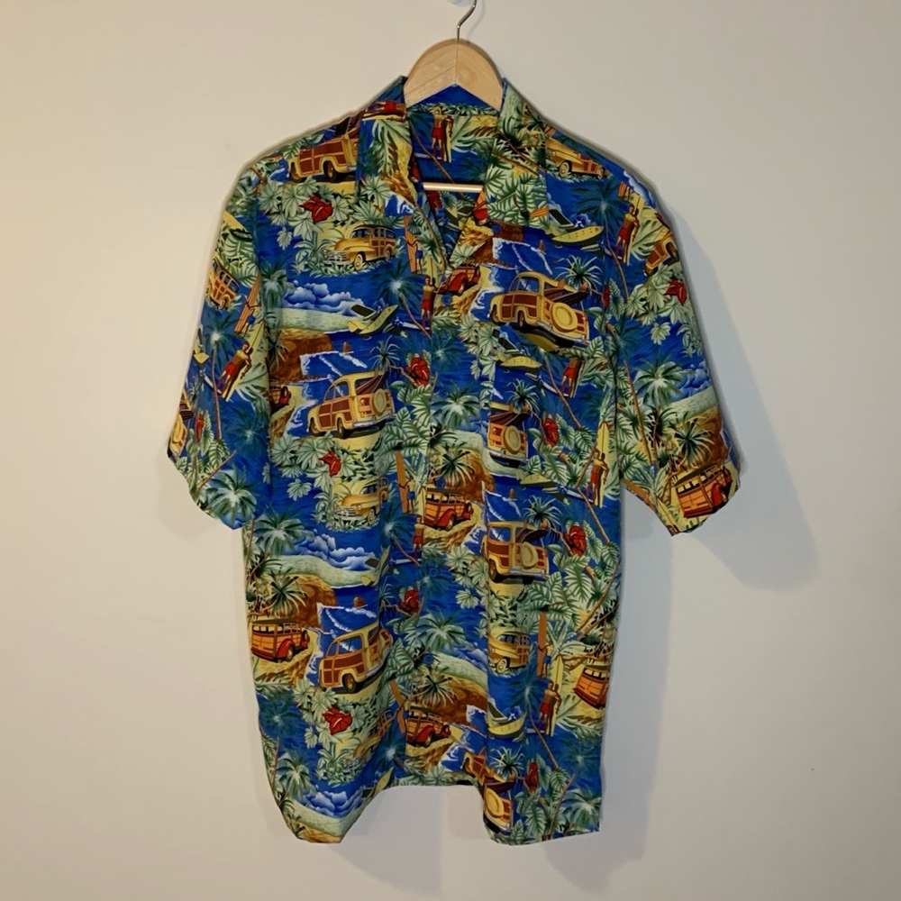 Hawaiian Surf Print Button Down Short Sleeve Shirt Mens X Large